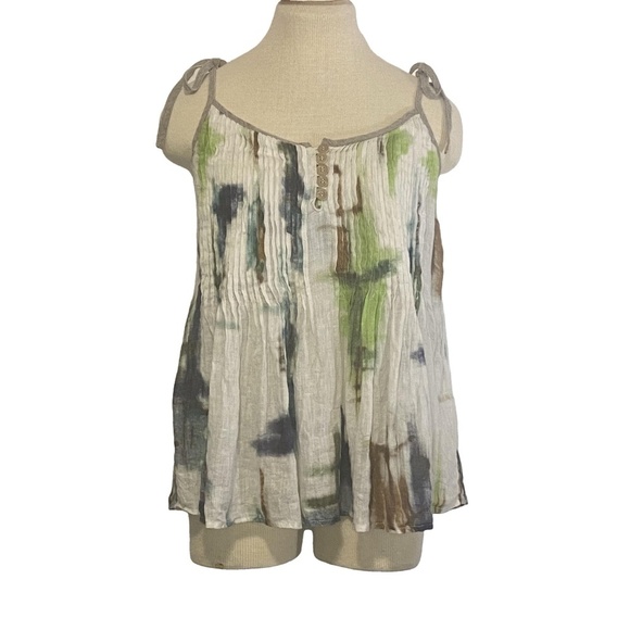 ZYGA LIN'N LAUNDRY Linen Lagenlook Adjustable Tie Spaghetti Strap Baby Doll Top - Picture 2 of 14